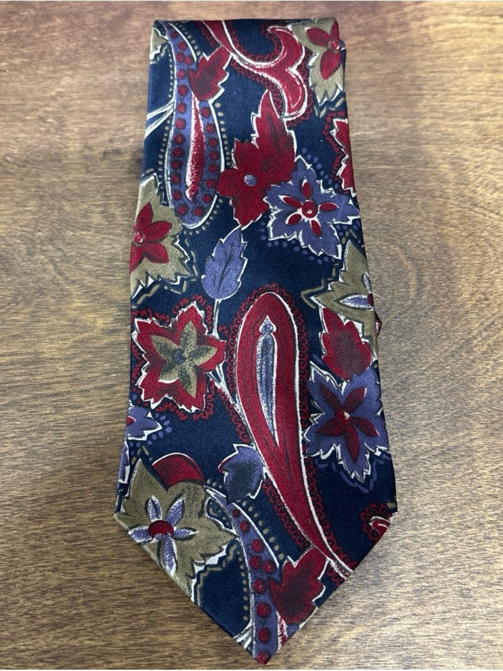 Vintage Men's Paisley Silk Tie in Navy, Red & Gold